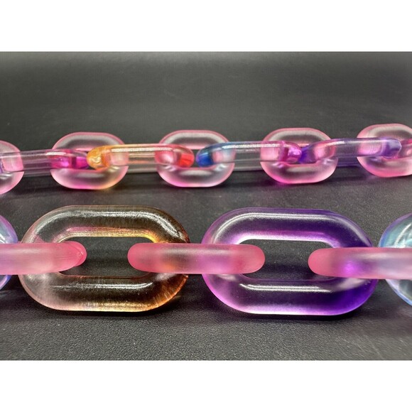 Rainbow Translucent Cable Link Transparent Acrylic Chain Link Necklace 18” - Picture 6 of 10